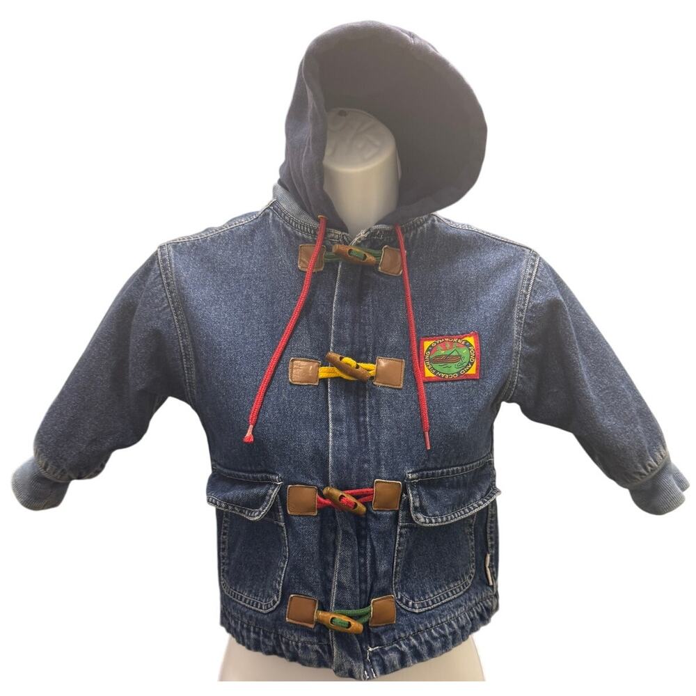 VTG 90's Gymboree Boys Sz Small denium jacket coat toggle button removable hood - Picture 1 of 4